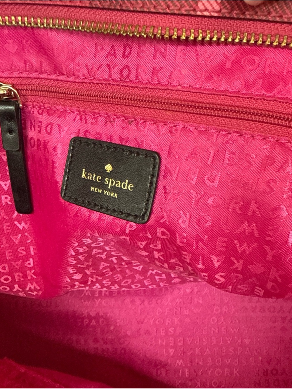 Kate Spade Zippered Tote Bag Large 13” Polyvinyl Leather Trim Pink Plaid Handbag - Picture 5 of 13